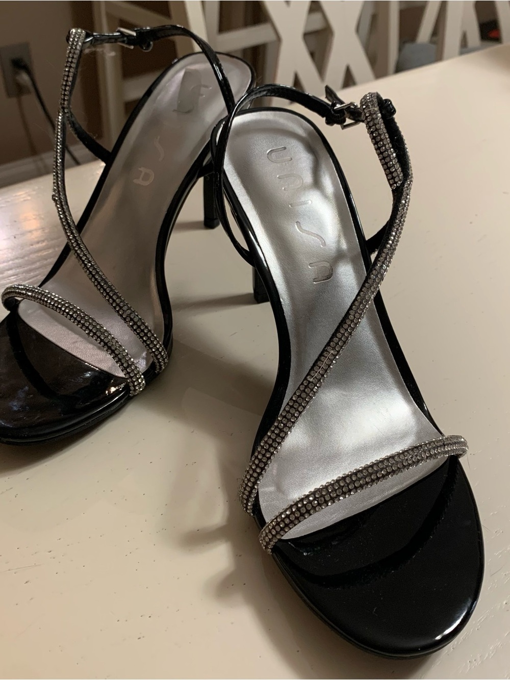 Unisa Black Rhinestone Strap Stiletto Sandals